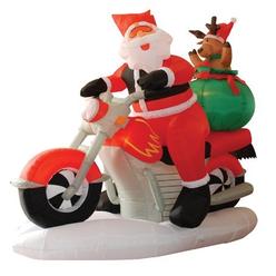 BZB Goods 6 Foot Long Lighted Christmas Inflatable Santa Claus on Motorcycle and Reindeer Yard Decoration Lights Decor Outdoor Indoor Holi