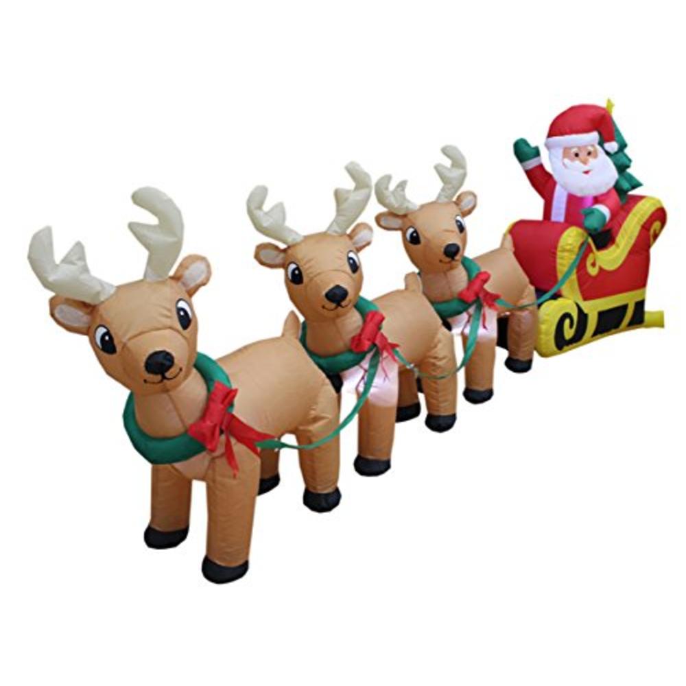BZB Goods 8 Foot Long Christmas Inflatable Santa Claus on Sleigh with 3 Reindeer and Christmas Tree LED Lights Outdoor Indoor Holiday Deco