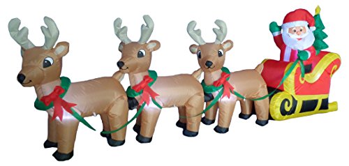 BZB Goods 8 Foot Long Christmas Inflatable Santa Claus on Sleigh with 3 Reindeer and Christmas Tree LED Lights Outdoor Indoor Holiday Deco