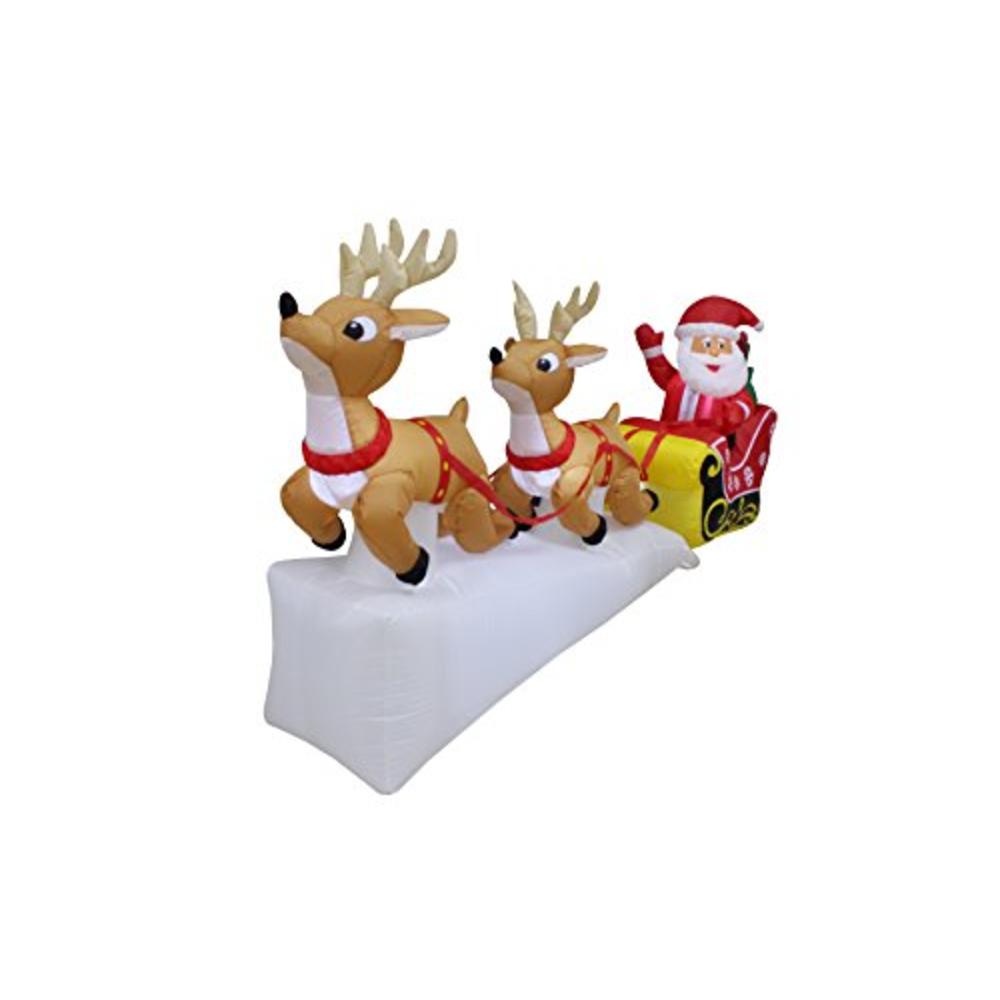 BZB Goods 8 Foot Long Christmas Inflatable Santa Claus on Sleigh with Two Flying Reindeer & Gifts LED Lights Decor Outdoor Indoor Holiday 