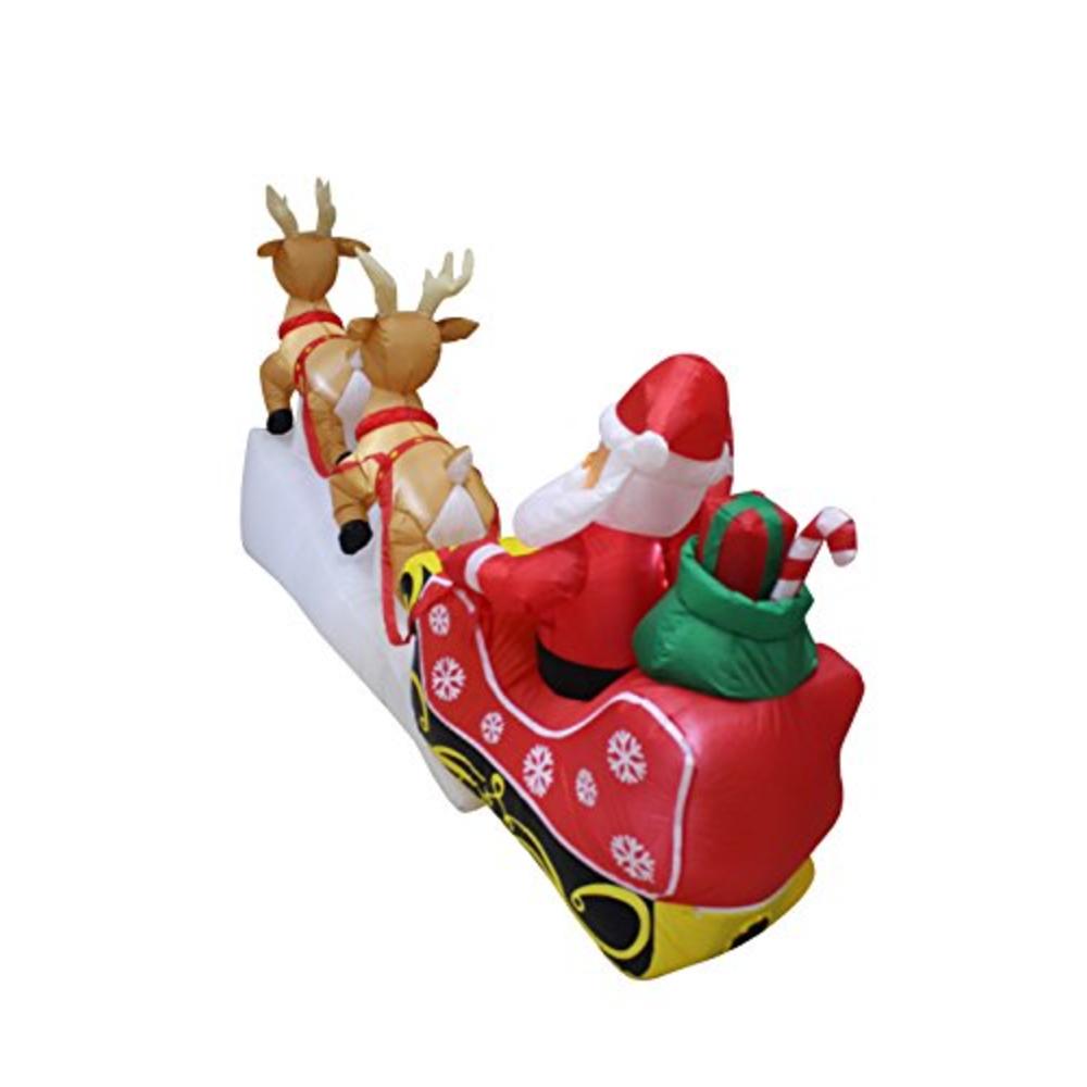 BZB Goods 8 Foot Long Christmas Inflatable Santa Claus on Sleigh with Two Flying Reindeer & Gifts LED Lights Decor Outdoor Indoor Holiday 