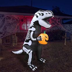 BZB Goods 6 Foot Tall Halloween Inflatable Skeleton Dinosaur Tyrannosaurus T-Rex with Pumpkin Lights Lighted Blowup Party Decoration for O