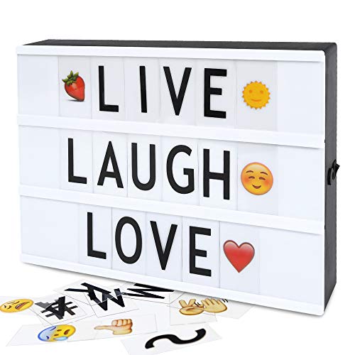 Gemaxvoled Cinema Light Box with 190 Letters Symbols - A4 Size Cinematic Light Up Sign Personalized DIY LED Letter Lamp for Chirstmas Photo