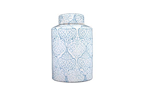 Creative Co-Op Blue & White Decorative Ginger Jar with Lid