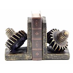 Bellaa 29578 Decorative Bookend Home Decor Book Ends Industrial Gear Rustic Vintage Style Statues Bookshelves Decor 7 inch