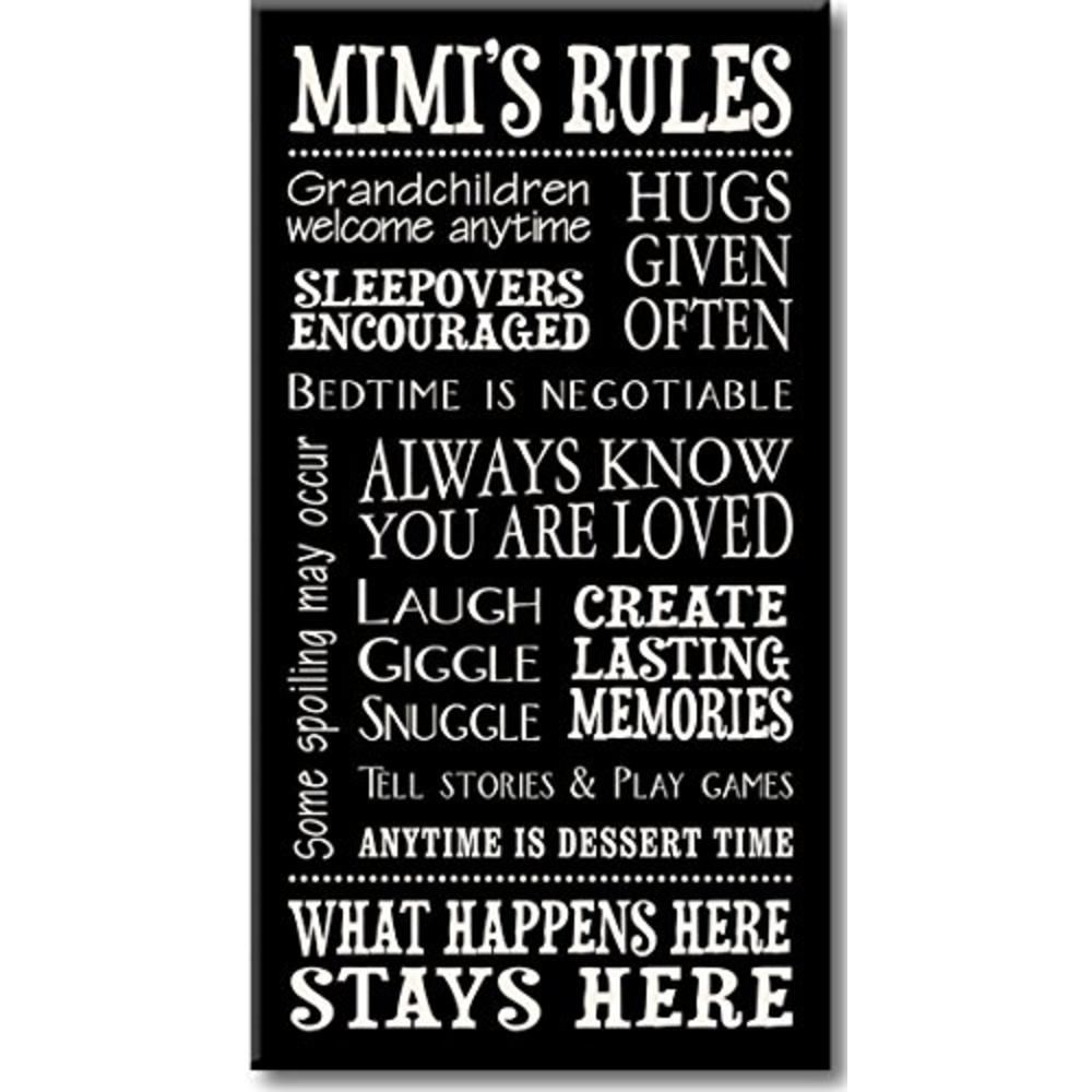My Word! Mimis Rules Decorative Sign, Black with Cream Lettering, 8.5x16