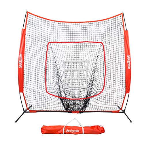GoSports 7x7 Baseball & Softball Practice Hitting & Pitching Net with Bow Frame, Carry Bag and Bonus Strike Zone, Great for All 