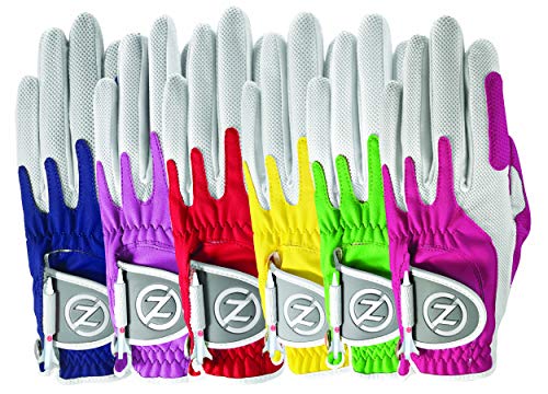 Zero Friction Female Ladies Compression-Fit Synthetic Golf Gloves, Universal Fit Multipack Blue, Lime, Lavender, Pink, Yellow, R