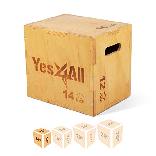 Yes4All 3 in 1 Wooden Plyo Box - Natural - 16 x 14 x 12