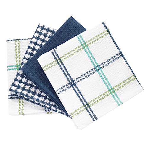 T-Fal Textiles 24397 4-Pack Cotton Flat Waffle Dish Cloth, Cool, 4 Pack, 4 Count