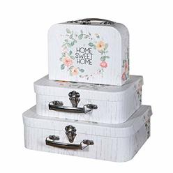 Soul & Lane Decorative Storage Cardboard Suitcase Boxes (Set of 3) | Home Sweet Home Pattern | Farmhouse Paperboard Boxes with L
