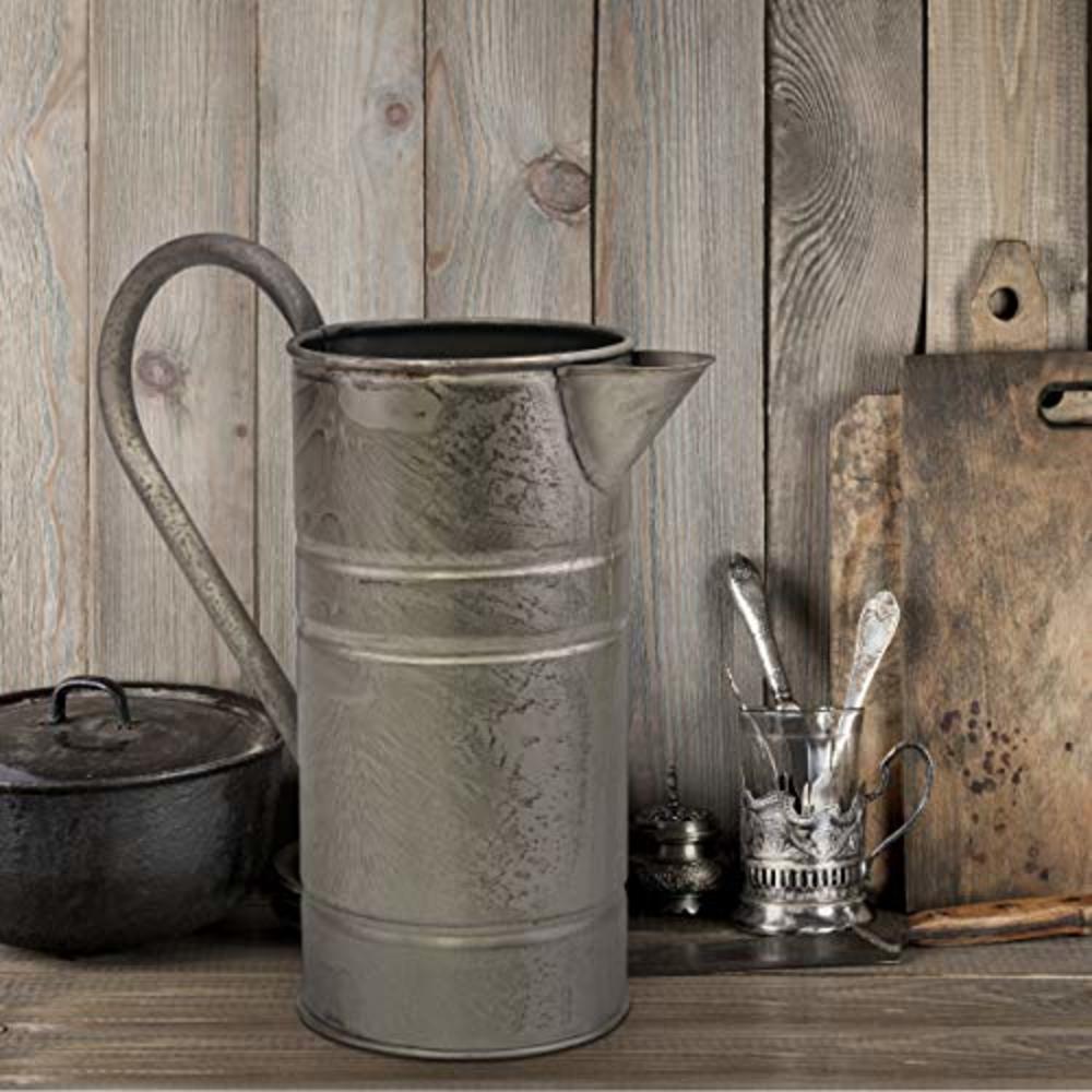 CKK Industrial Stonebriar Decorative Vintage Silver Metal Drinking Pitcher with Handle, Farmhouse Home Decor Accents