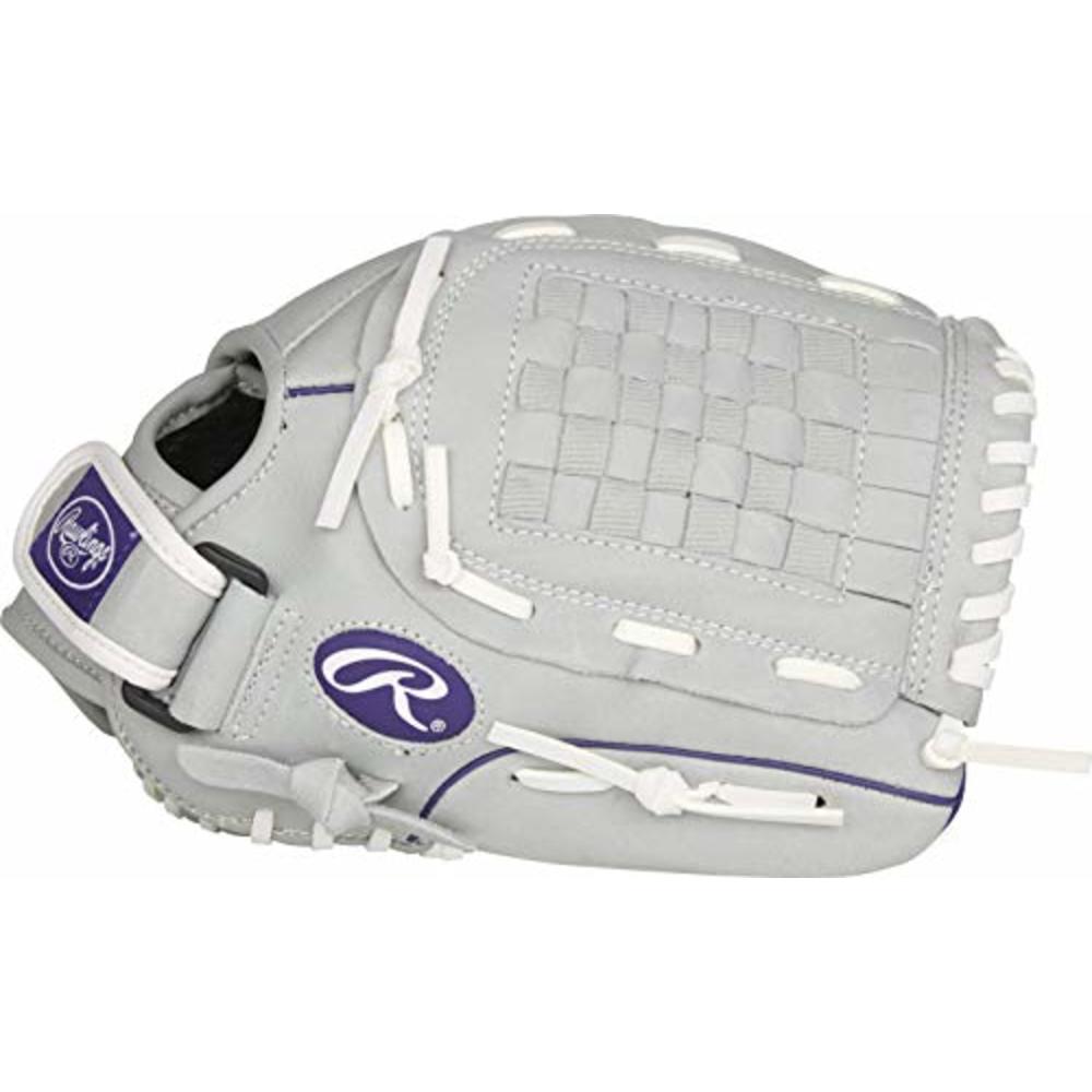 Rawlings Sure Catch Series Fastpitch Softball Glove, Purple/Grey/White, Left Hand Throw, 12 inch