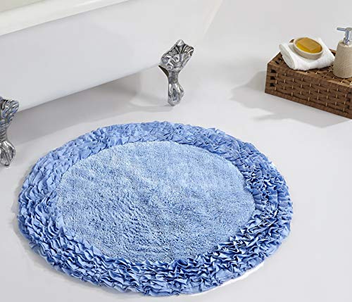 Better Trends BARR30RBL Better Trends Shaggy Border Collection 100% Cotton 30&' Round Bath Rug in Blue