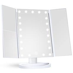 huonul Makeup Mirror Vanity Mirror with Lights, 1x 2X 3X Magnification, Lighted Makeup Mirror, Touch Control, Trifold Makeup Mirror, Du