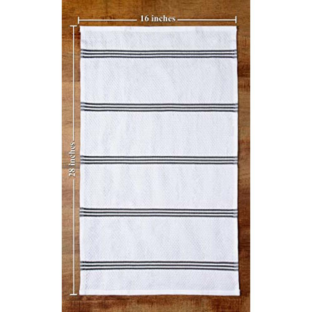 Sticky Toffee Cotton Terry Kitchen Dish Towels, Thick and Absorbent, 4 Pack, 28 in x 16 in, Gray Stripe