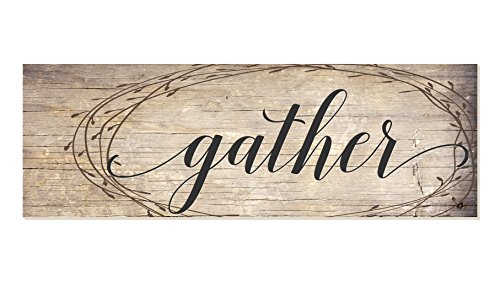 MRC Wood Products Gather Rustic Wood Wall Sign with Wreath Design (6x18)