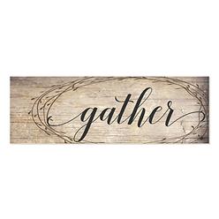 MRC Wood Products Gather Rustic Wood Wall Sign with Wreath Design (6x18)
