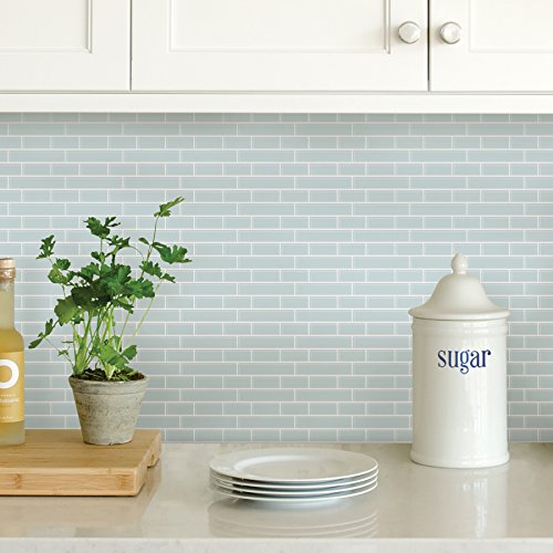 In Home NH2361 Sea Glass Peel & Stick Backsplash Tiles, Blue