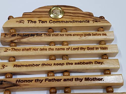 Bethlehem Gifts TM Olive Wood Hanging English Engraving of the Ten Commandments