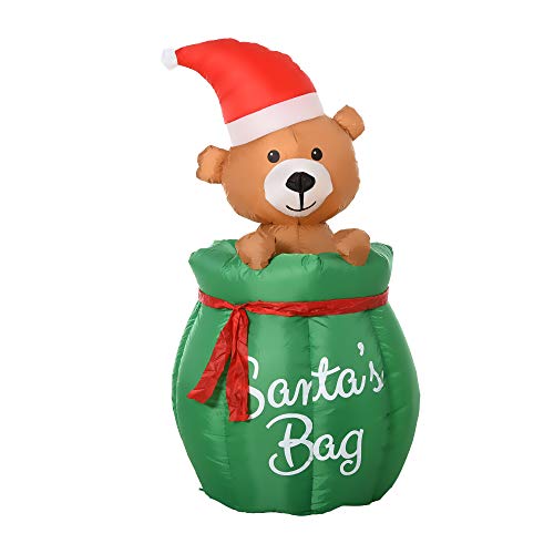 HOMCOM 4.5 ft. Christmas Inflatable Bear in Santa Claus Toy Bag, Outdoor Blow-Up Holiday Yard Decoration with LED Lights Display