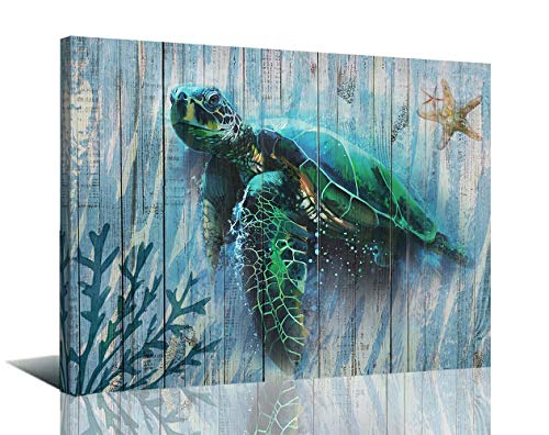 Arjun Bathroom Decor Teal Canvas Green Sea Turtle Wall Art Prints Submarine Picture One Panel 16 X12 Blue Plant Modern Land - Turtle Wall Art For Bathroom