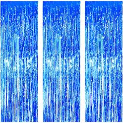 JVIGUE 3 Pack Foil Curtains Metallic Foil Fringe Curtain for Birthday Party Photo Backdrop Wedding Event Decor (Blue)