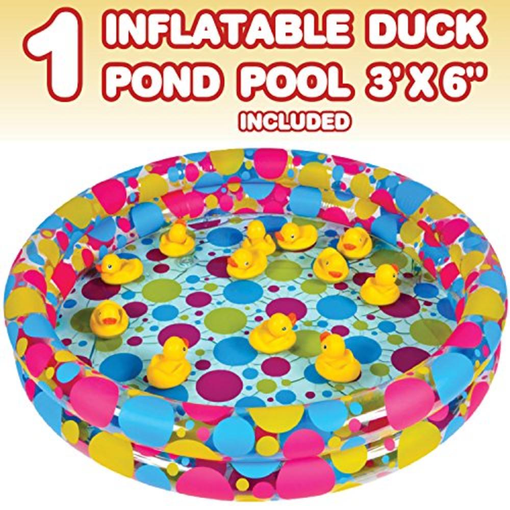 gamie Duck Pond Matching Game by GAMIE - Includes 20 Ducks with Numbers and Shapes and 3 x 6" Inflatable Pool - Memory Game - Water Ou