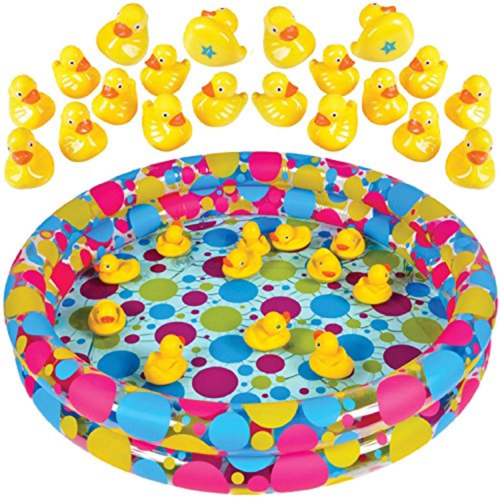 gamie Duck Pond Matching Game by GAMIE - Includes 20 Ducks with Numbers and Shapes and 3 x 6" Inflatable Pool - Memory Game - Water Ou