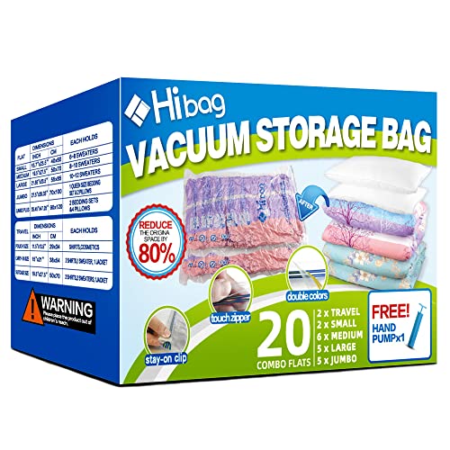 Hibag HIBAG Space Saver Bags, 20 Pack Vacuum Storage Bags (6 Medium, 5  Large, 5 Jumbo, 2 Small, 2 Roll Up Bags) with Hand Pump for Bed