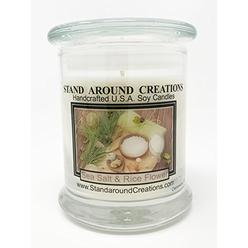 Stand Around Creatio Premium 100% Soy Candle 12 oz. Status jar - Sea Salt & Rice Flower - A clean, spa scent - citrus,cotton blossom, jasmine, grey s