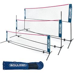 Boulder Portable Badminton Net Set - for Tennis, Soccer Tennis, Pickleball, Kids Volleyball - Easy Setup Nylon Sports Net with P