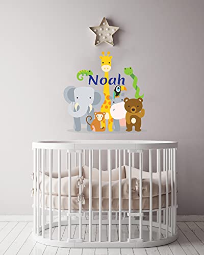 CuteDecals Custom Name Jungle Animals - Baby Safari Zoo Animals Series  Theme Wall Decal - Wall Decal for