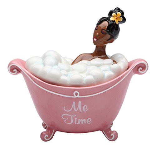 StealStreet SS-CG-62801, 5.38 Inch Me Time Pink Bubble Bathtub Black Woman Jewelry Box