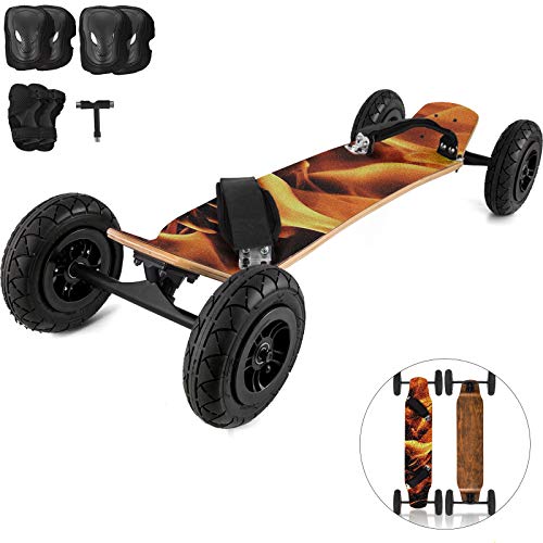 Happybuy Mountainboard, 37''L Cross Country Skateboard, All Terrain Longboard with 95A Shock Absorber, Mountain Skateboard with Bindings, 8-layer Canada Maple Offroad Skateboard, for Cruising Downhill