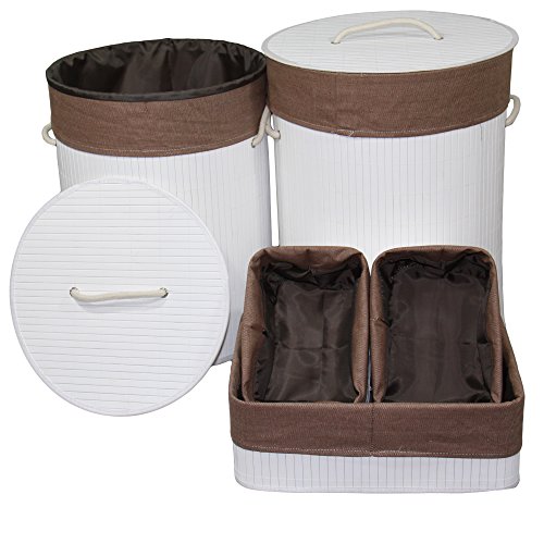ORE International BW1216/5 5-Piece Round Folding Laundry Basket and Trays, White