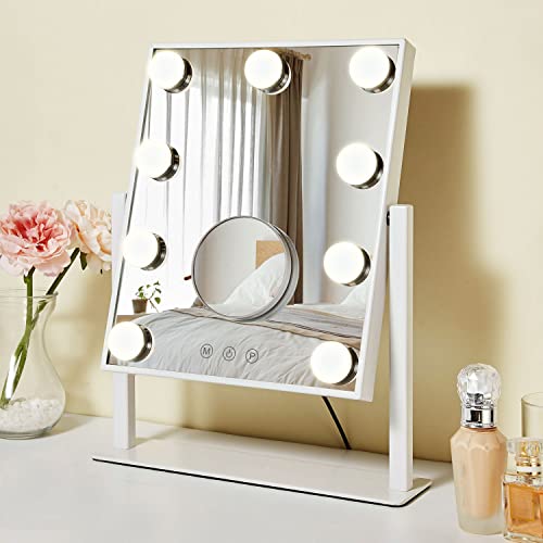 MiroFan Vanity Mirror with Lights, Hollywood Mirror Lighted Makeup Mirror with 9 Dimmable LED Bulbles 360 Degree Adjustable