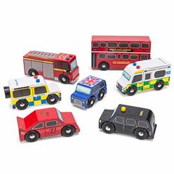 Le Toy Van London Car Set Premium Wooden Toys for Kids Ages 3 Years & Up (TV267), 7-pk