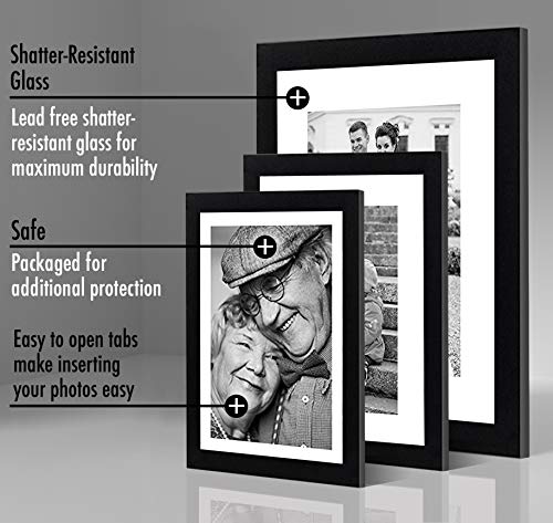 Americanflat 7 Pack Gallery Wall Set | Displays One 11x14, Two 8x10, and Four 5x7 inch photos. Shatter-Resistant Glass. Hanging 