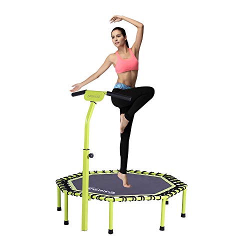 Newan 48" FitnessTrampoline with Adjustable Handle Bar, Silent Trampoline Bungee Rebounder Jumping Cardio Trainer Workout for Ad