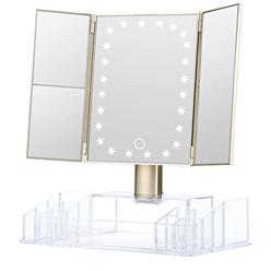 GULAURI Makeup Mirror - Lighted Makeup Mirror with Lights and Magnification, 3x/2x Magnifying, Tri-Fold Cosmetic Vanity Mirror w
