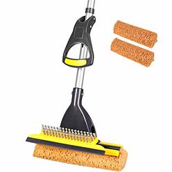 Yocada Sponge Mop Home Commercial Use Tile Floor Bathroom Garage Cleaning with Total 2 Sponge Heads Squeegee and Extendable Tele
