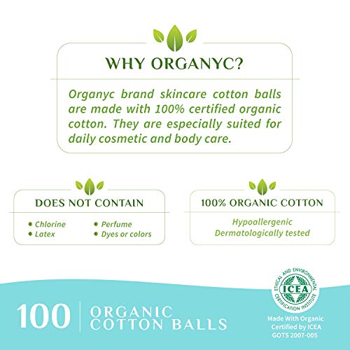 Organyc 100% Organic Cotton Balls for Sensitive Skin, 100 Count