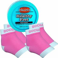 Bodiance Moisturizing Gel Heel Socks or Sleeves, 2 Pairs, Pink, Large, Okeeffes Healthy Feet Foot Cream for Cracked Heels, Callu