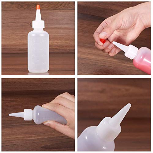 HYQO Plastic Bottles 120 mL with Red Tip Caps and Measurements - Small Mini  Condiment Squeeze Bottles 
