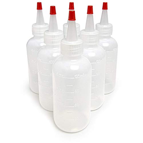 HYQO Plastic Bottles 120 mL with Red Tip Caps and Measurements - Small Mini  Condiment Squeeze Bottles - Dispensing Squeeze Bottles fo