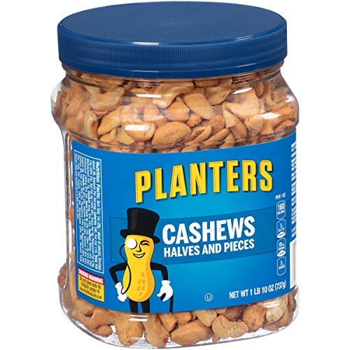 PLANTERS Cashew Halves & Pieces, 26 oz. Resealable Canister | Energy Snacks & Snacks for Adults | Shareable Snacks | Kosher