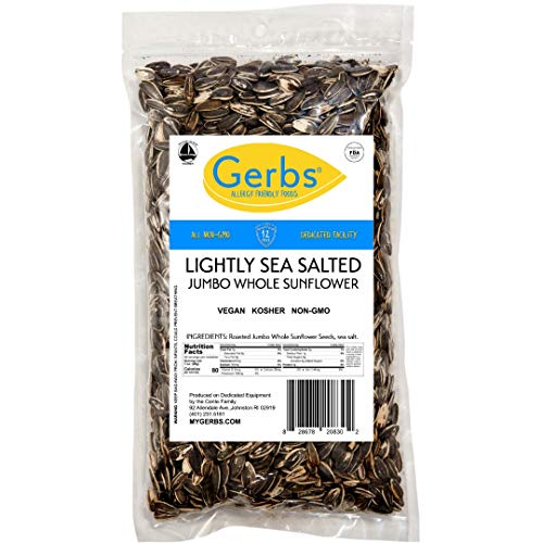 GERBS Jumbo Lightly Sea Salted Whole Sunflower Seeds, 32 ounce Bag, Roasted, Top 14 Food Allergen Free, Non GMO, Vegan, Keto, Pa