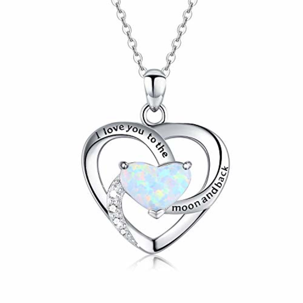Cuoka Heart Necklace Opal Jewelry I Love You to The Moon and Back Necklace Love Necklace Mother Son Gift Sister gift Graduation Gift