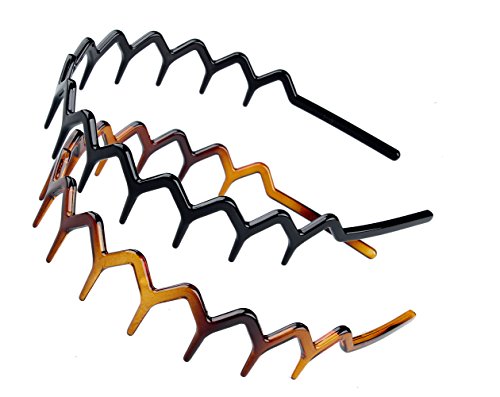 KALIYOTO Set of 2 Zig Zag Black Plastic Sharks Tooth Hair Comb Headband (1 Black Color+1 brown)